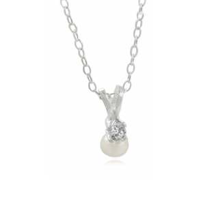 Freshwater Pearls: Sterling Silver Petite Freshwater CZ Pearl Pendant & Chain