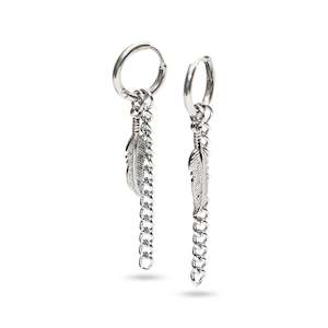Stainless Steel Sleeper Feather & Chain Drop Earrings