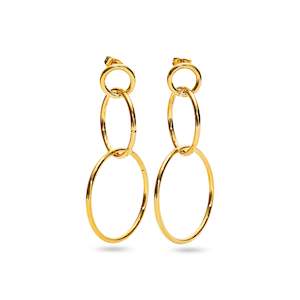 Fashion Jewellery: Stainless Steel Gold Tone Circle Stud Triple Loop Stud Earrings