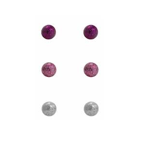Sterling Silver Set of 3 Glitter Stud Earring Set