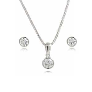 Rhodium Plated Bronze Solitaire Earring & Pendant Set