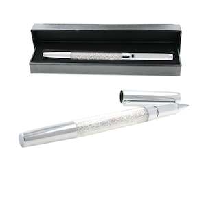 Gifts: Crystal Pen, Ball Point Silver Toned