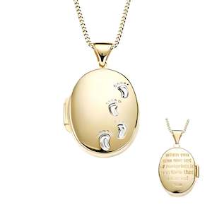Personalized Bespoke Jewellery Collection: 9ct Gold Silver Filled Footprints Oval Locket