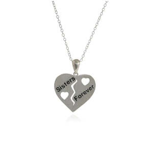 Personalized Bespoke Jewellery Collection: Sterling Silver Sisters Forever Heart Pendant
