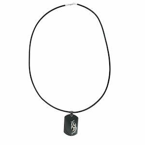 Mens Jewellery: Titanium Tribal Pendant & Black Leather Cord Necklace