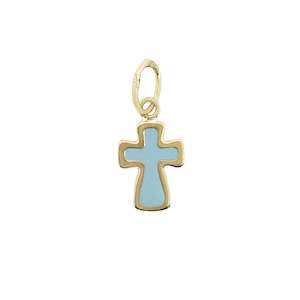 Childrens Jewellery: 9ct Gold Blue Enamel Petite Cross Pendant