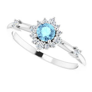 14ct White Gold Aquamarine & Diamond Halo Ring