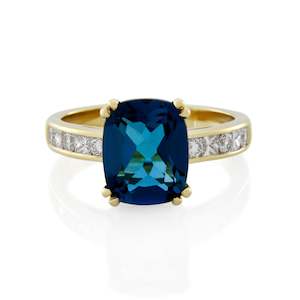 Made To Order: 18ct Gold Diamond & London Blue Topaz Dress Ring