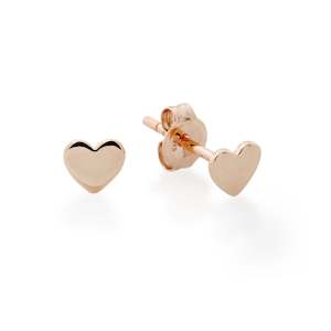 Petites: 9ct Rose Gold Flat Heart Stud Earrings