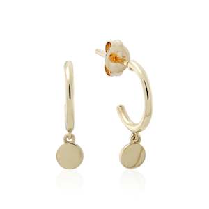 9ct Gold Disc Drop Hoop Stud Earring
