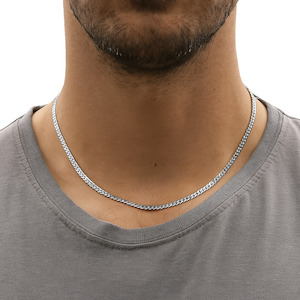 Mens Jewellery: Stainless Steel Curb Necklace Silver 40+5cm