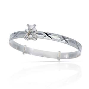 Sterling Silver Slider Teddy Baby Bangle- A Keepsake to Treasure