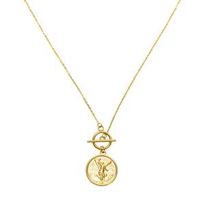 Bold Coin T-Bar Chain Gold Stainless Steel