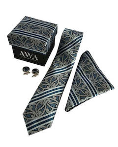 Boxed Tie Set  - Silver / Blue