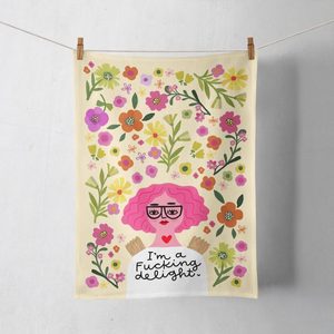 Mustard Yellow: Cotton Tea Towel - I'm A Fucking Delight