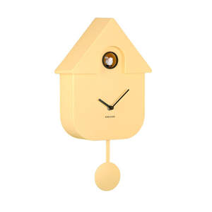 Mustard Yellow: Modern Cuckoo Wall Clock - Soft Yellow