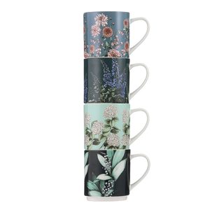 Blue Glorious Blue: Secret Garden Stackable Mug Set/4 - Blue
