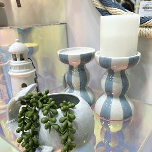 Blue Glorious Blue: Lane Blue Stripe Candle Holder (14cm)