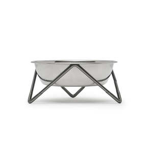 Luxe Meow Cat Bowl - Chrome Bowl & Black Stand