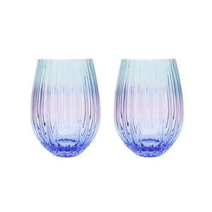 Ellie Ombre Stemless Glasses Set/2 - Aqua/Blue