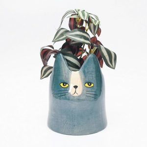 Teal Blue Cat Planter (14cm)
