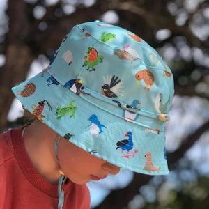 Hair Accessories: Kids Reversible Bucket Hat - Bird/Green