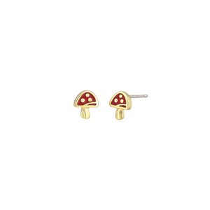Red Toadstool Stud Earrings - Gold
