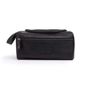 Stitch Hide: Unisex Leather Jett Toilet Bag - Black