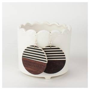 Twigg: Round Black & White Stripe Wood Earrings