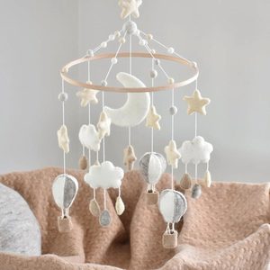 Handmade NZ Wool Baby Mobile - Neutral Hot Air Balloon