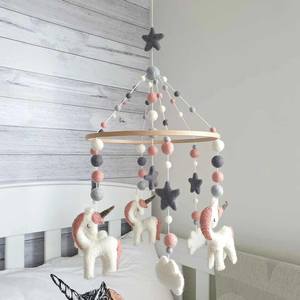 Baby Mobiles: Handmade NZ Wool Baby Mobile - Dusky Pink Unicorn