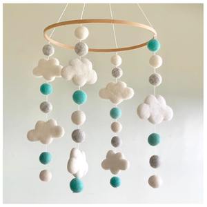 Baby Mobiles: NZ Wool 3D Cloud Baby Mobile - Turquoise