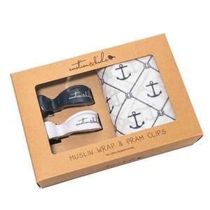 Navy Anchor Muslin & Pram Clip Pack