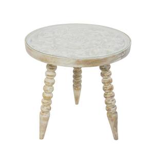 Banyan Home: Rasta Carved Side Table & Glass Top (46cm)