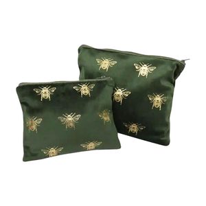 Velvet: Velvet Bee Toilet Bag Set - Green/Gold