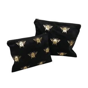 Velvet: Velvet Bee Toilet Bag Set - Black/Gold