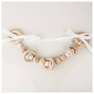 Silicone & Wood Pram Garland/Teether - Blush Round