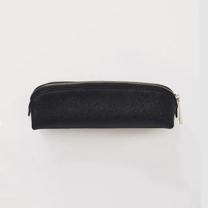 Back To School: Saffiano Leather Slim Pencil Case - Black