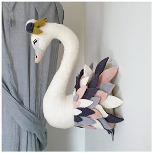 Handmade Wool Wall Swan Head - Grey & Blush