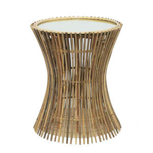 Rattan Seagrass Bamboo: Bamboo Side Table with Mirror Top (50cm)