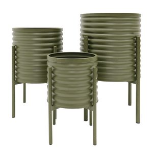 Stripes: Ridge Metal Planter Set/3 - Olive