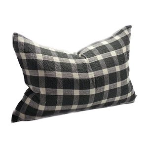 Linen Cushion Cover - Charcoal Green Check