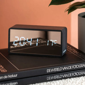 Copper Mirror USB Alarm Clock - Black Wood
