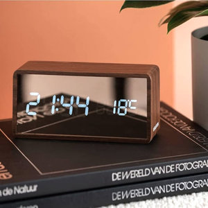 Copper Mirror USB Alarm Clock - Dark Wood