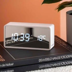 Alarm Clocks: Silver Mirror USB Alarm Clock - White Wood