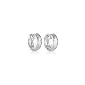 Linda Tahija: Solar Huggie White Topaz Earrings - Silver