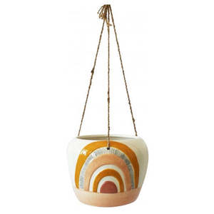 Urban Up20: Woodstock Rainbow Stripe Hanging Planter - Large Pink/Mustard