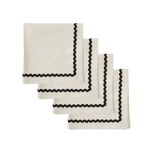Orla Cotton Napkin Set - Ivory/Black (4pc)