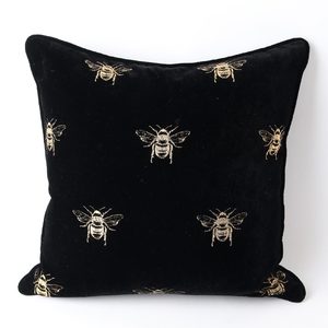 Bee Black Velvet Cushion (45cm)