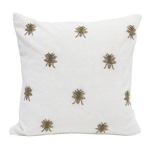 Embroidered Bee Ivory Velvet Cushion (45cm)